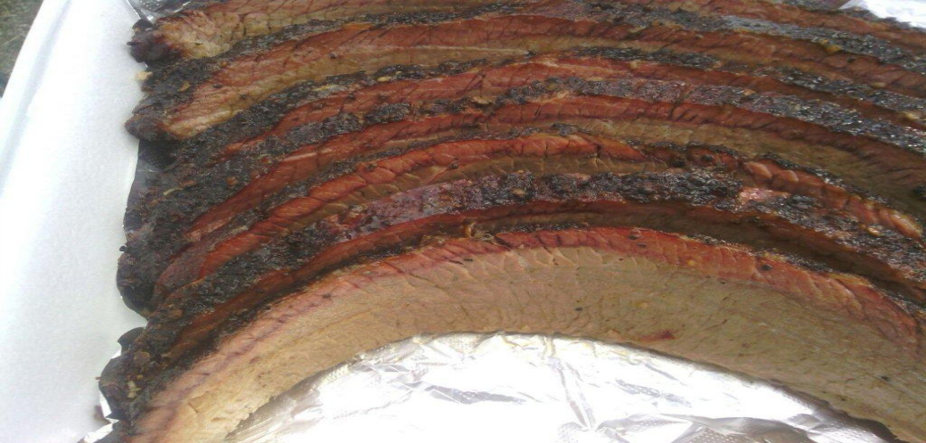 Sliced brisket with mesquite smoke ring